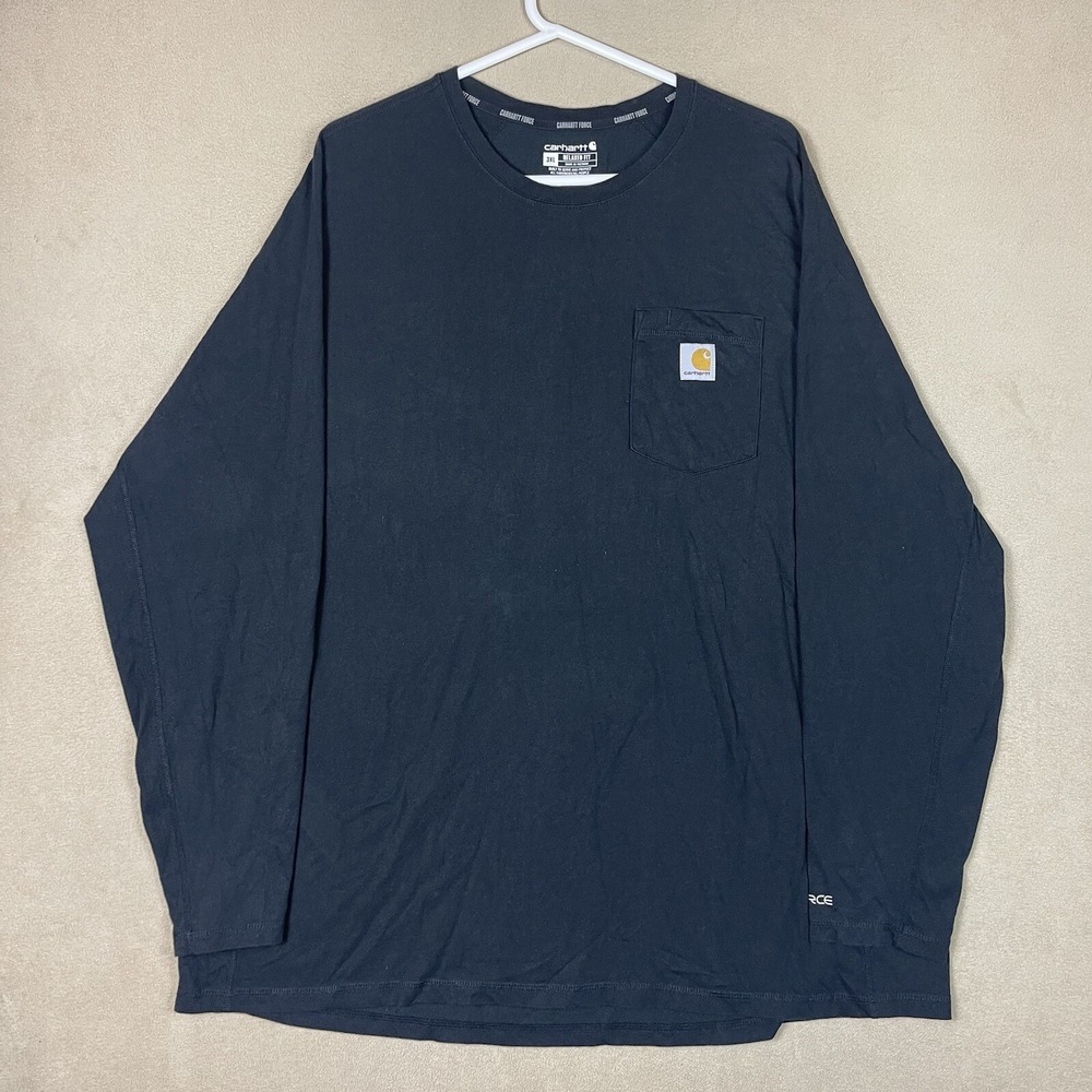 Carhartt Force T-Shirt Mens 3XL Black Long Sleeve Relaxed Fit Pocket TK4617-M